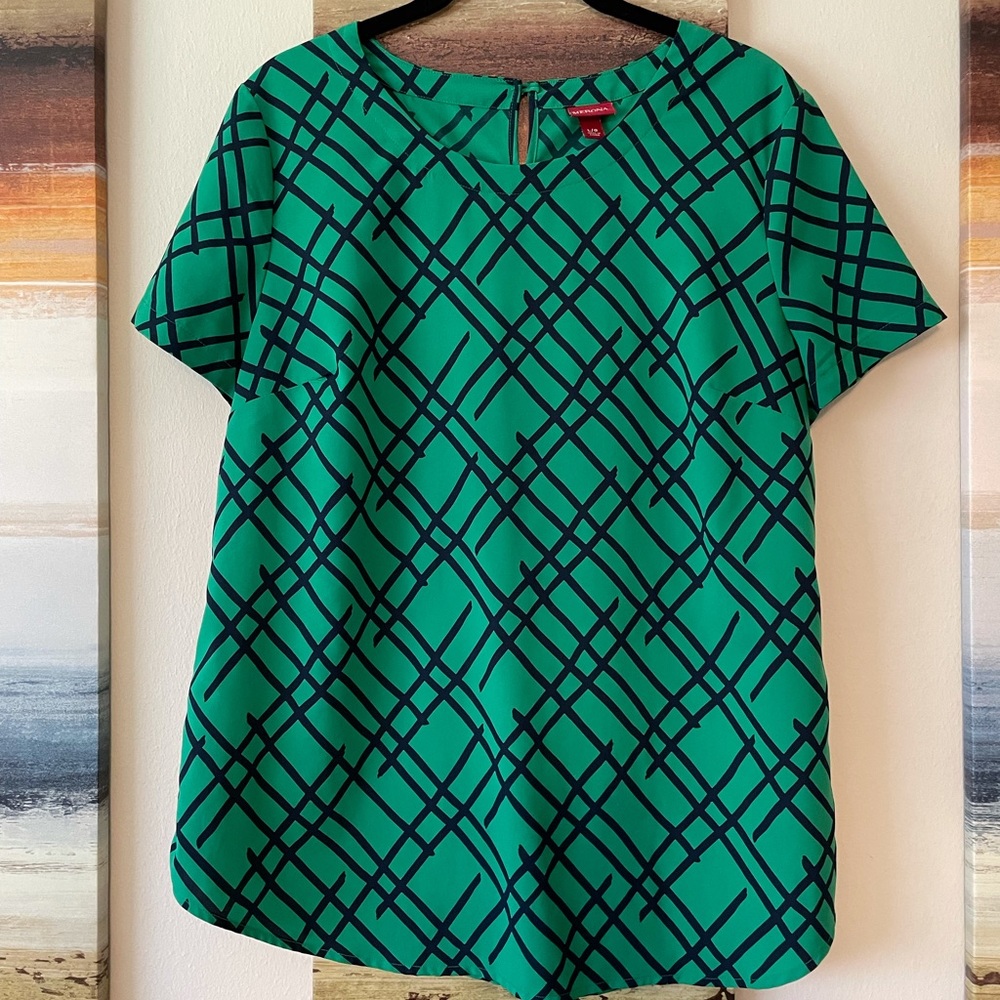 Green and Navy Silk Blouse